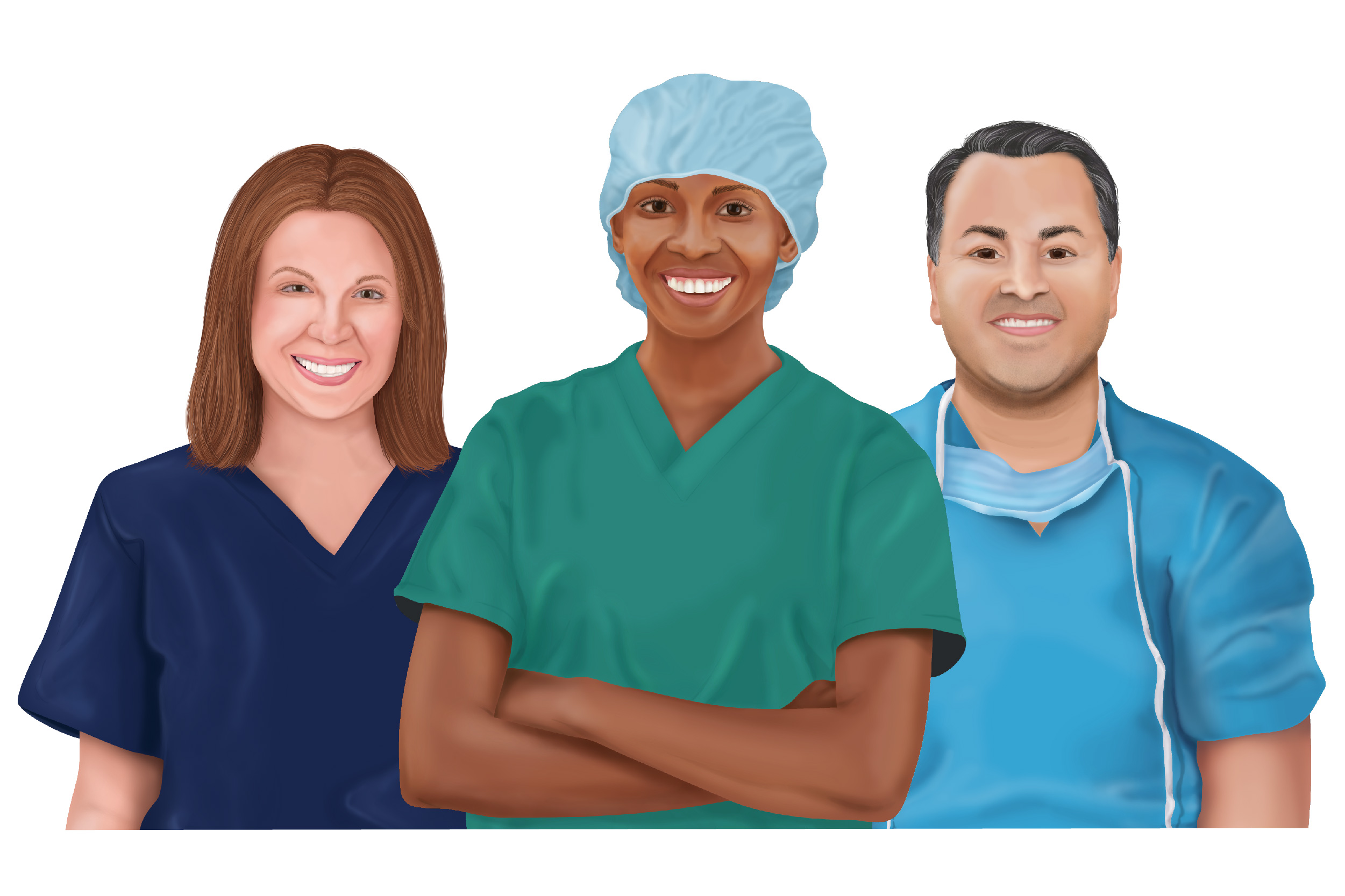 An illustration of a group of CRNAs standing and smiling together