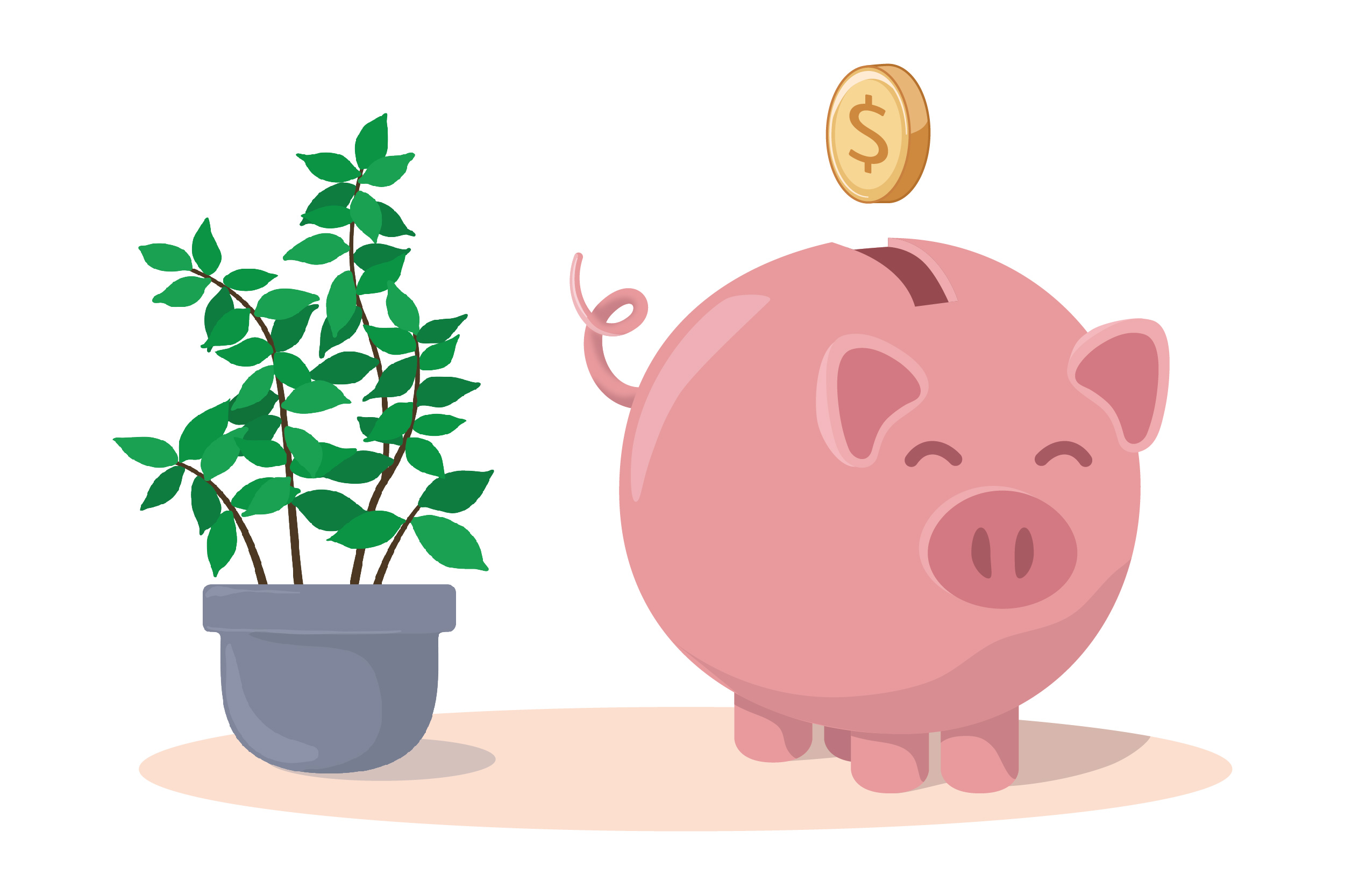 An illustrated piggy bank accepting a coin