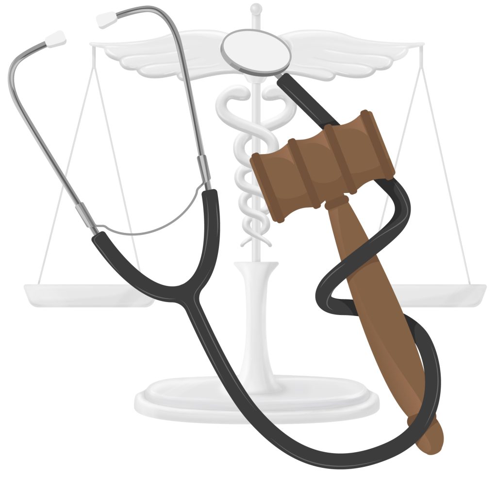 scale weighing medical stethoscope vs a judicial gavel