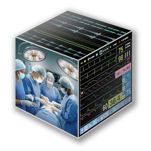 The OR Black Box® showing a cube with surgical team imagery and patient monitoring data, symbolizing operating room recording and patient safety.