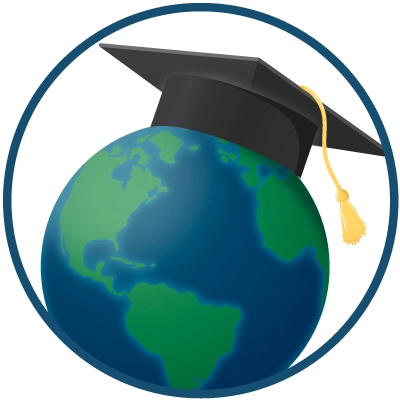 Graduation cap on a globe for World-class content you'll learn