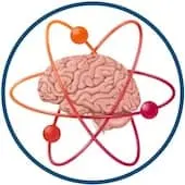 A visualization of an atom with the neutron being a brain