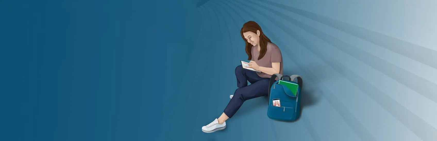 A student sitting on a staircase study for the review course